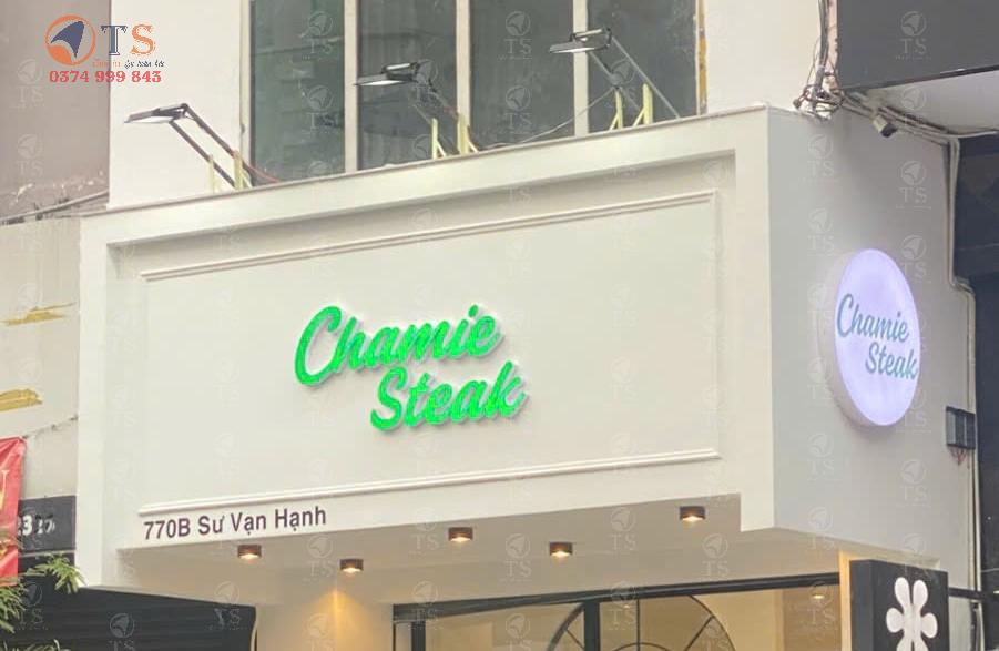 Thi Công Bảng Hiệu Quán Ăn Chamie Steak | Quảng Cáo TS